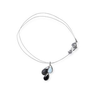 Lia Sophia black/white/abalone shell teardrop silvertone necklace, 15-18". EUC.